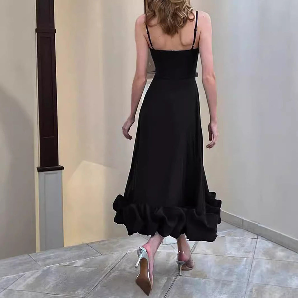 Women's Solid Black Swing Ball Dress