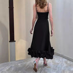 Women's Solid Black Swing Ball Dress