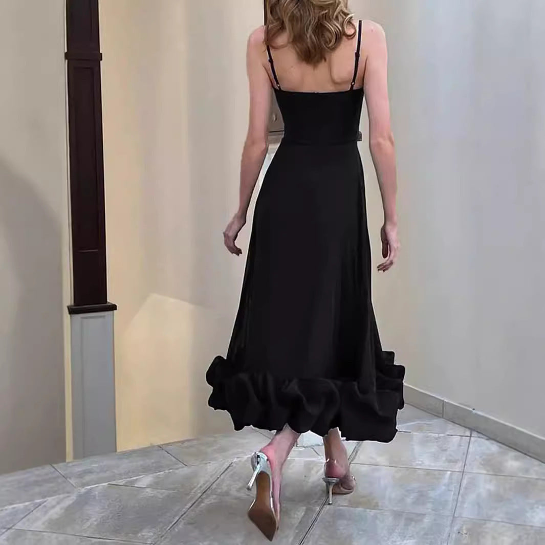 Women's Solid Black Swing Ball Dress