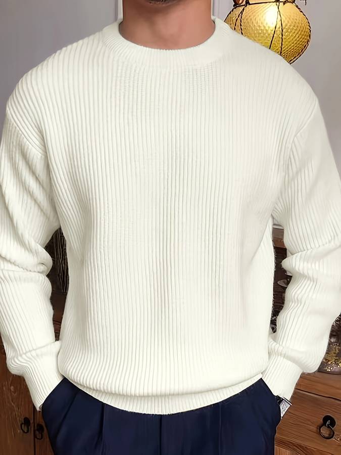 Men's Relaxed Fit Ribbed Crew Neck Long Sleeve Sweater