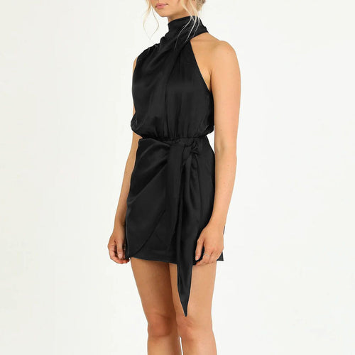 Elegant Satin Halter Neck Mini Dress