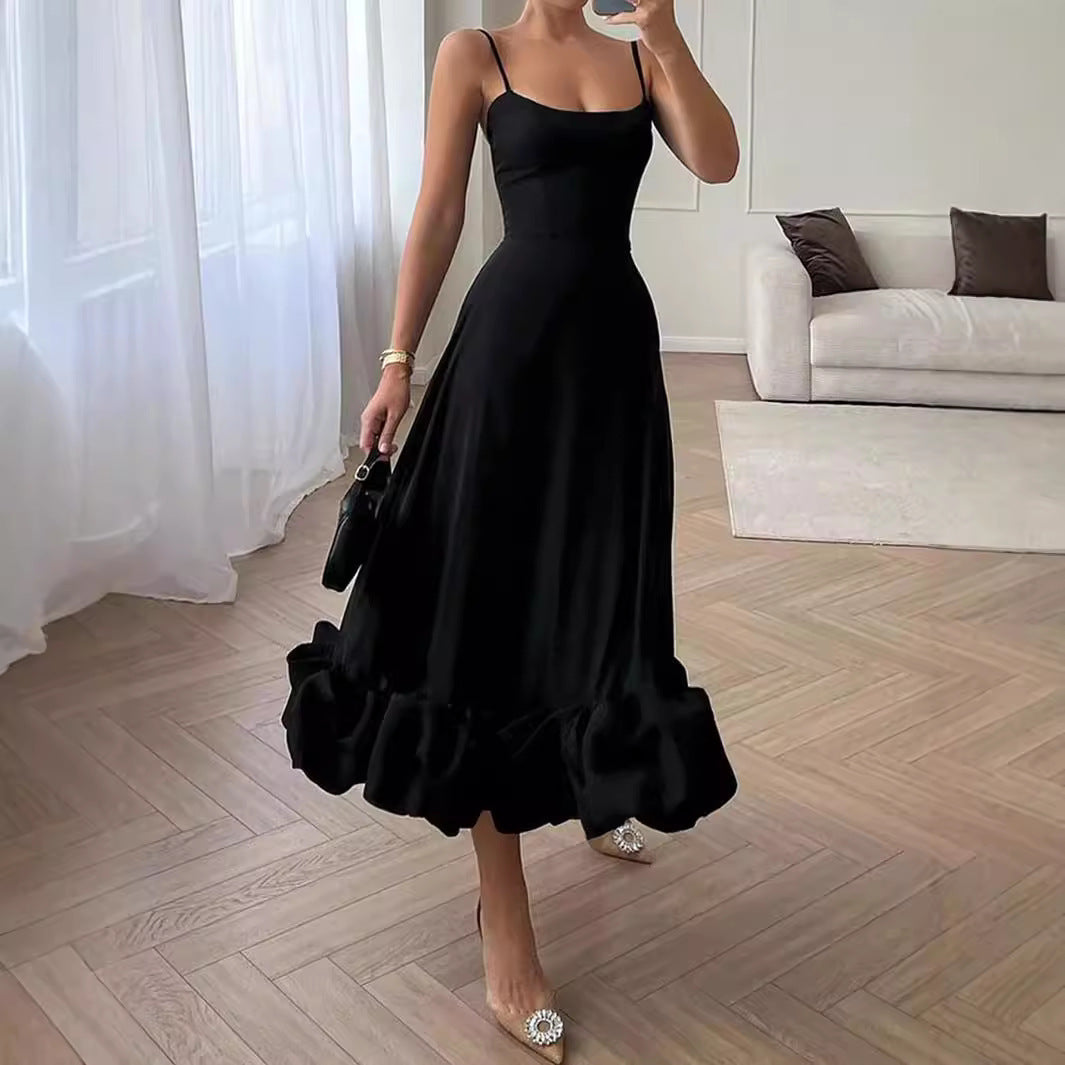 Women's Solid Black Swing Ball Dress