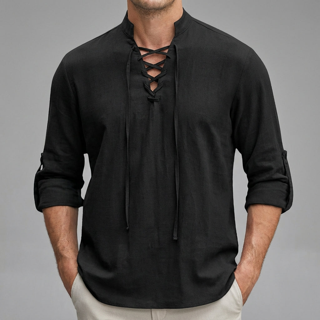 Men's Long Sleeve Collared Henley Shirt for Casual Wear