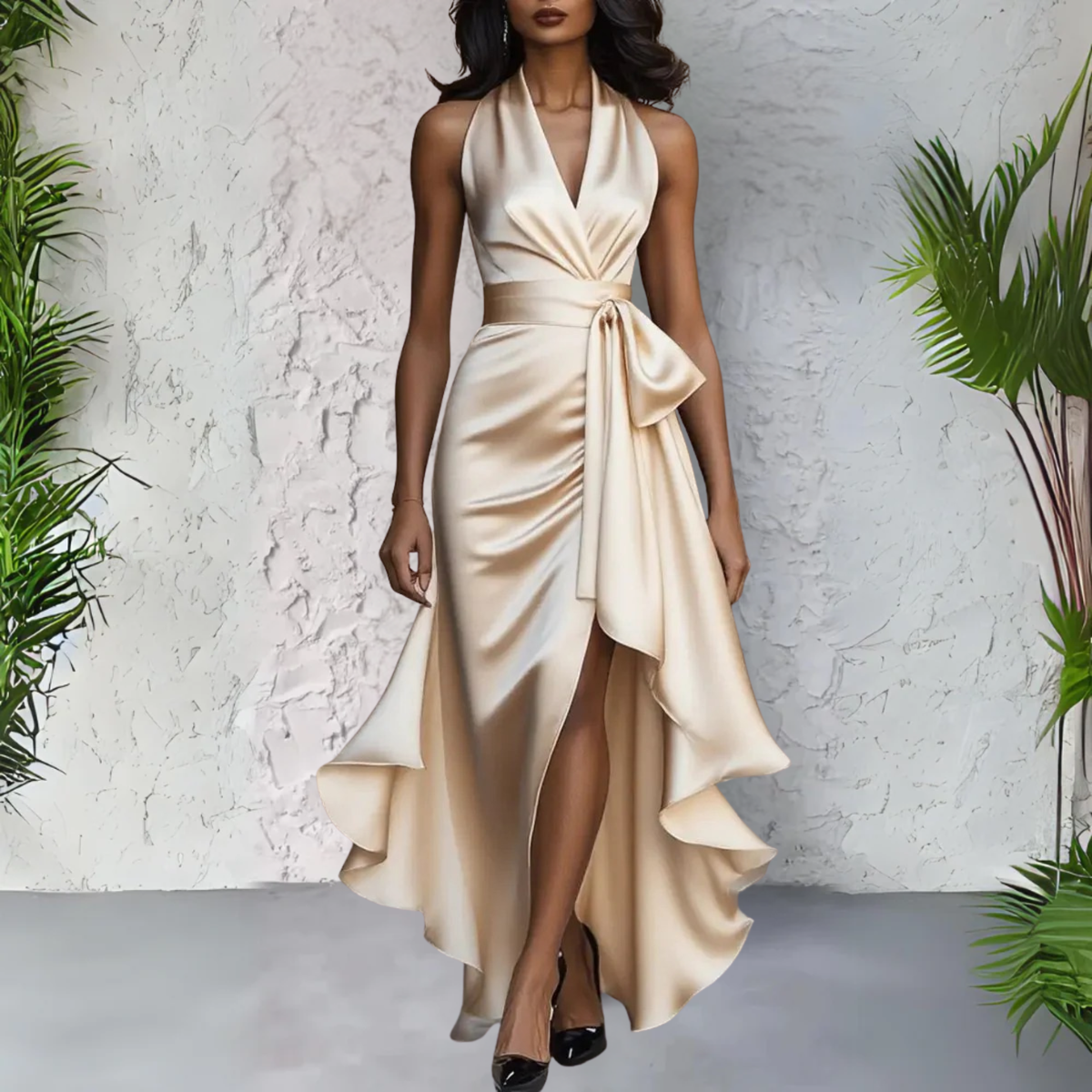 Women's Elegant Halterneck Maxi Dress for Effortless Style