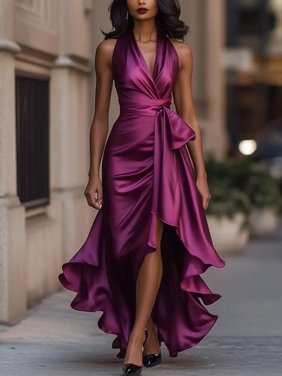 Women's Elegant Halterneck Maxi Dress for Effortless Style