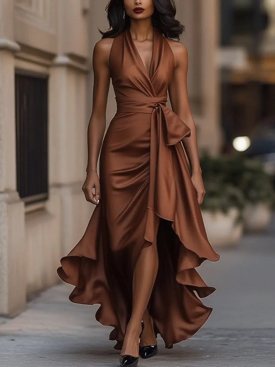 Women's Elegant Halterneck Maxi Dress for Effortless Style