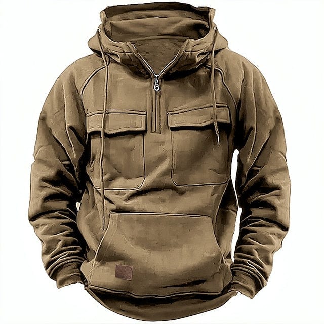 Men's Fleece-Lined Hooded Quarter-Zip Pullover for Cold Weather