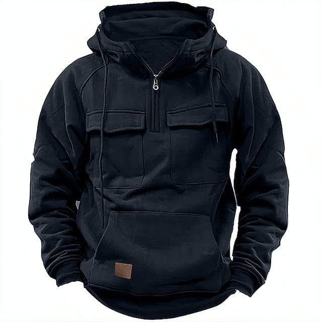 Men's Fleece-Lined Hooded Quarter-Zip Pullover for Cold Weather