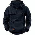 Men's Fleece-Lined Hooded Quarter-Zip Pullover for Cold Weather