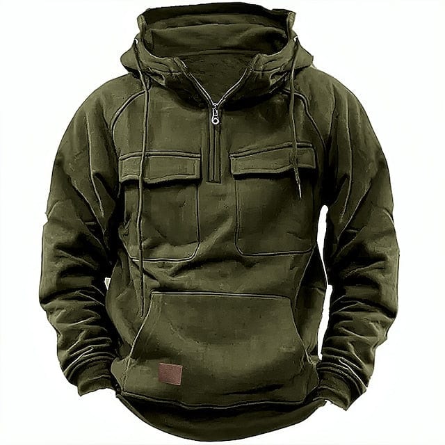 Men's Fleece-Lined Hooded Quarter-Zip Pullover for Cold Weather