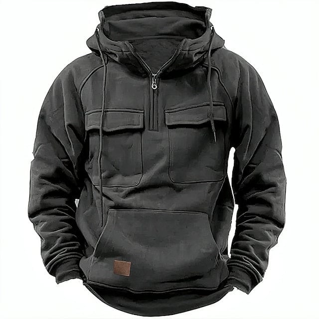 Men's Fleece-Lined Hooded Quarter-Zip Pullover for Cold Weather