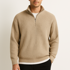 Men's Ribbed Half-Zip Pullover Sweater with Stand Collar for Casual Layering