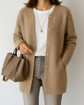 Relaxed Fit Button-Front Cardigan with Ribbed Trim and Long Sleeves