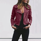 Classic Women's Biker Jacket with Wide Lapel and Asymmetric Zip Front