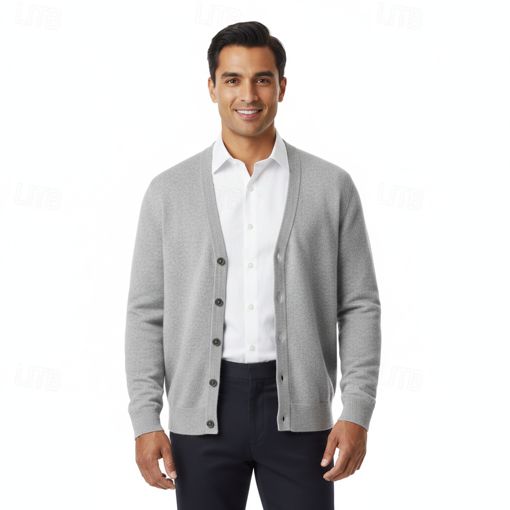 Men's V-Neck Cardigan with Button Closure - Regular Fit Classic Style for Everyday Wear