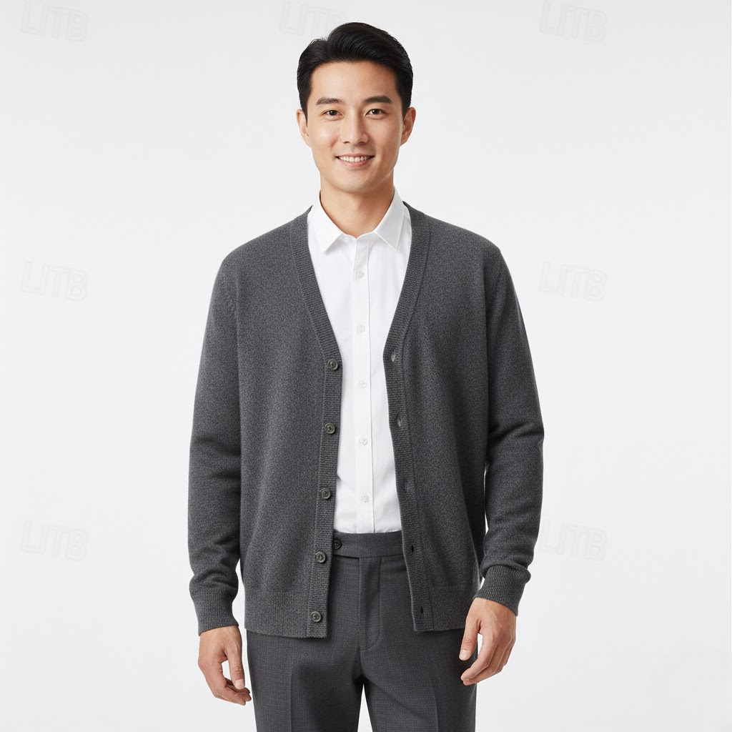 Men's V-Neck Cardigan with Button Closure - Regular Fit Classic Style for Everyday Wear
