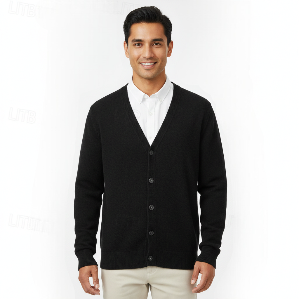 Men's V-Neck Cardigan with Button Closure - Regular Fit Classic Style for Everyday Wear