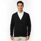 Men's V-Neck Cardigan with Button Closure - Regular Fit Classic Style for Everyday Wear