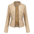 Elegant Women's Figure-Hugging Biker Jacket with Stand-Up Collar