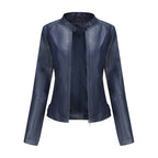 Fitted Elegant Women's Biker Jacket with Standing Collar