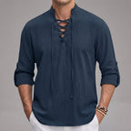 Men's Long Sleeve Collared Henley Shirt for Casual Wear
