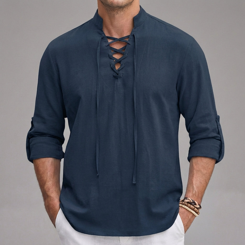 Men's Long Sleeve Collared Henley Shirt for Casual Wear