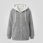 Oversized Women's Hooded Sherpa Jacket with Full Zip and Adjustable Drawstrings
