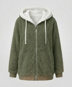 Oversized Women's Hooded Sherpa Jacket with Full Zip and Adjustable Drawstrings