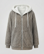 Oversized Women's Hooded Sherpa Jacket with Full Zip and Adjustable Drawstrings