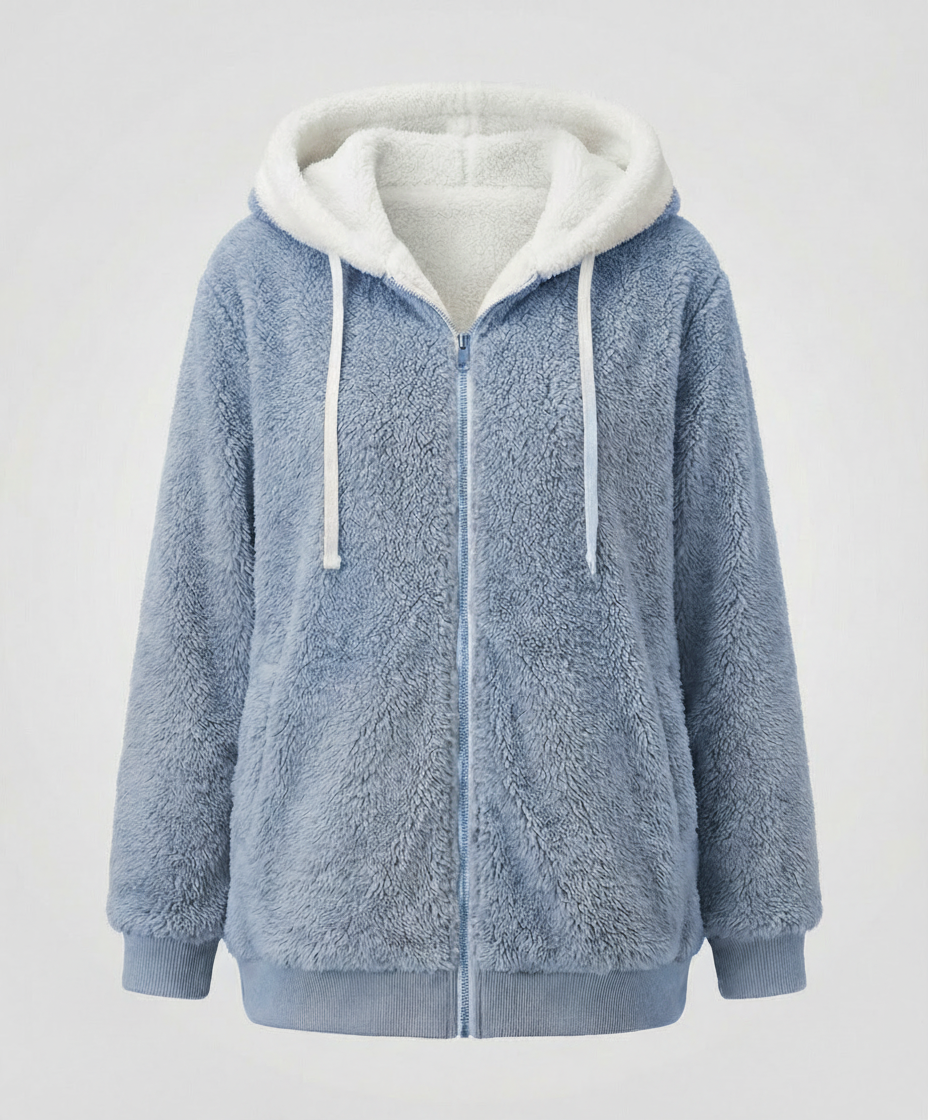 Oversized Women's Hooded Sherpa Jacket with Full Zip and Adjustable Drawstrings
