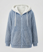 Oversized Women's Hooded Sherpa Jacket with Full Zip and Adjustable Drawstrings