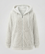 Oversized Women's Hooded Sherpa Jacket with Full Zip and Adjustable Drawstrings