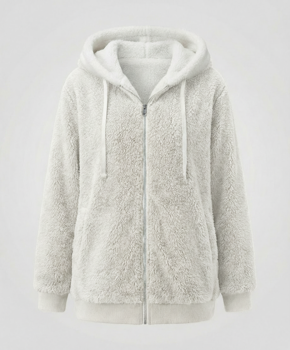 Oversized Women's Hooded Sherpa Jacket with Full Zip and Adjustable Drawstrings