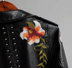 Floral Embroidered Women's Moto Jacket with Studded Trim
