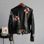 Embroidered Floral Moto Jacket with Studded Trim for Women