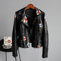 Embroidered Floral Moto Jacket with Studded Trim for Women