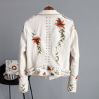 Floral Embroidered Women's Moto Jacket with Studded Trim