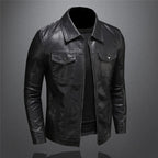 Classic Men's Biker Jacket with Stand Collar and Fitted Design