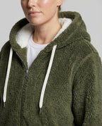 Oversized Women's Hooded Sherpa Jacket with Full Zip and Adjustable Drawstrings