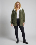 Oversized Women's Hooded Sherpa Jacket with Full Zip and Adjustable Drawstrings