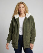 Oversized Women's Hooded Sherpa Jacket with Full Zip and Adjustable Drawstrings