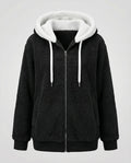 Oversized Women's Hooded Sherpa Jacket with Full Zip and Adjustable Drawstrings