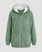 Oversized Women's Hooded Sherpa Jacket with Full Zip and Adjustable Drawstrings