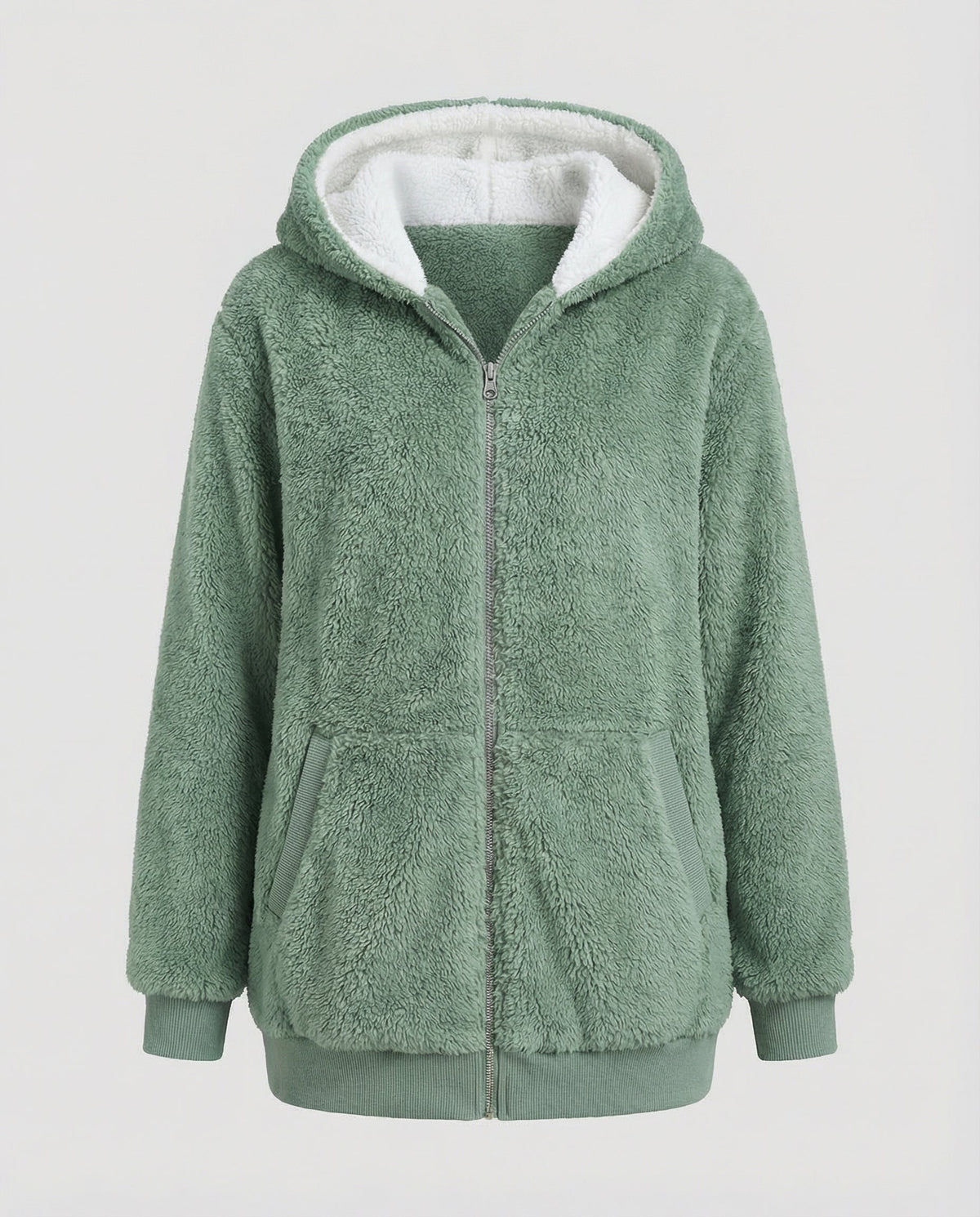 Oversized Women's Hooded Sherpa Jacket with Full Zip and Adjustable Drawstrings