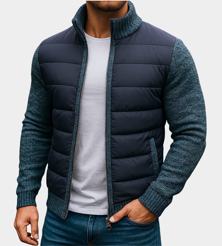 Sporty Men's Jacket with Quilted Front and Flexible Sleeves