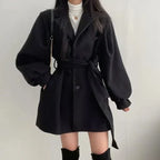 Double-Breasted Wrap Coat with Notched Lapel and Self-Tie Belt for Women
