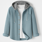 Hooded Overshirt for Men with Button Placket and Chest Pocket