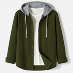 Hooded Overshirt for Men with Button Placket and Chest Pocket