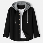 Hooded Overshirt for Men with Button Placket and Chest Pocket