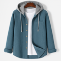 Hooded Overshirt for Men with Button Placket and Chest Pocket